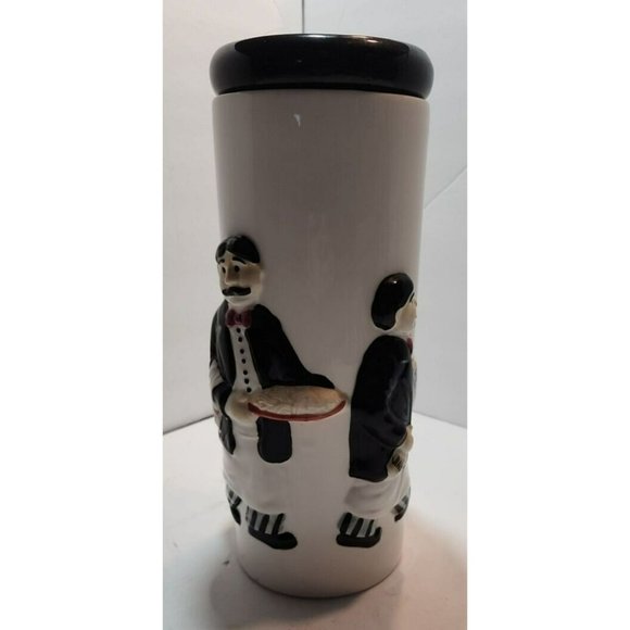 Houston Harvest Ceramic Tall Pasta Storage Container with Waiters in Relief - Picture 1 of 16
